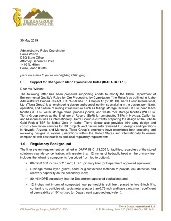 1.0  Regulatory Background  The liner system requirement contained in IDAPA 58.01.13.200 for