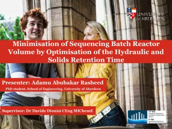 Minimisation of Sequencing Batch Reactor  Volume by Optimisation of the Hydraulic and  Solids