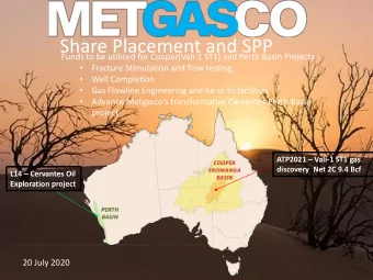 Share Placement and SPP  Funds to be utilised for Cooper(Vali-1 ST1) and Perth Basin Projects :