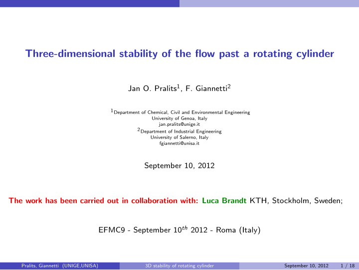 three dimensional stability of the flow past a rotating