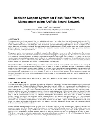 Decision Support System for Flash Flood Warning  Management using Artificial Neural Network Wattana