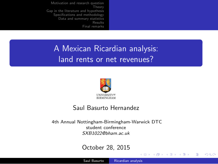 a mexican ricardian analysis land rents or net revenues