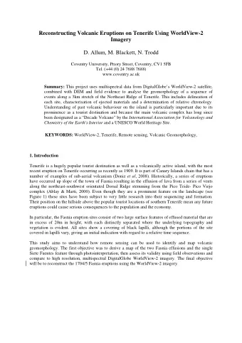 Reconstructing Volcanic Eruptions on Tenerife Using WorldView-2  Imagery D. Allum, M. Blackett, N.