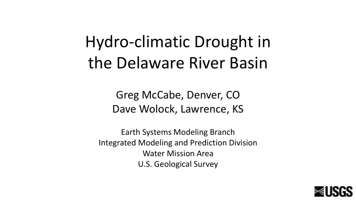 hydro climatic drought in the delaware river basin