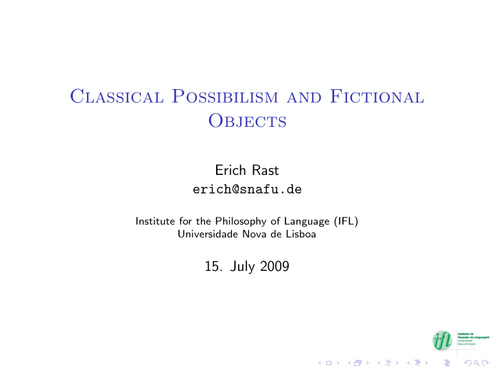 classical possibilism and fictional objects