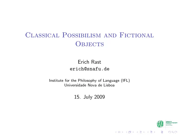 classical possibilism and fictional objects