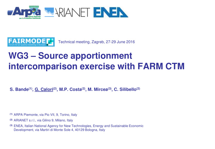 wg3 source apportionment intercomparison exercise with