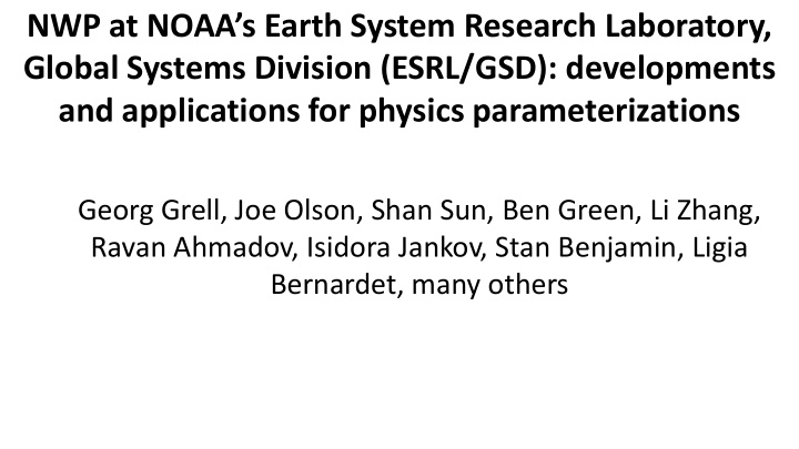 nwp at noaa s earth system research laboratory global