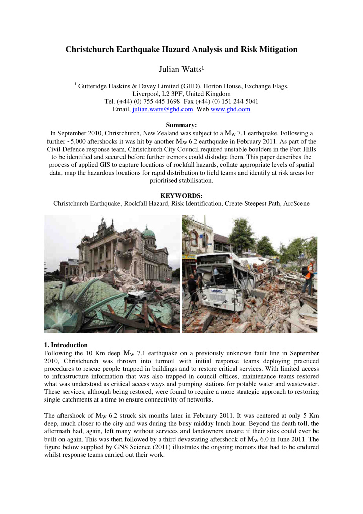 christchurch earthquake hazard analysis and risk