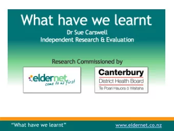 What have we learnt  www.eldernet.co.nz  Christchurch 22 February 2011  6.3 EQ at 12.51pm