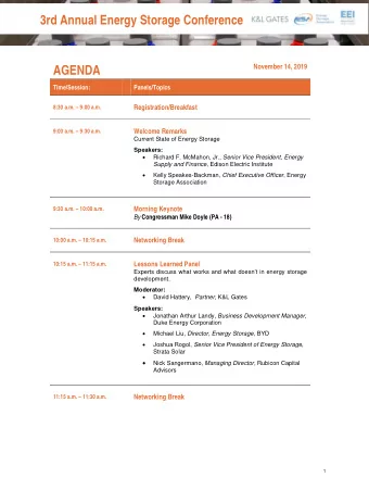 AGENDA  Time/Session:  Panels/Topics  8:30 a.m.  9:00 a.m. Registration/Breakfast  9:00 a.m.