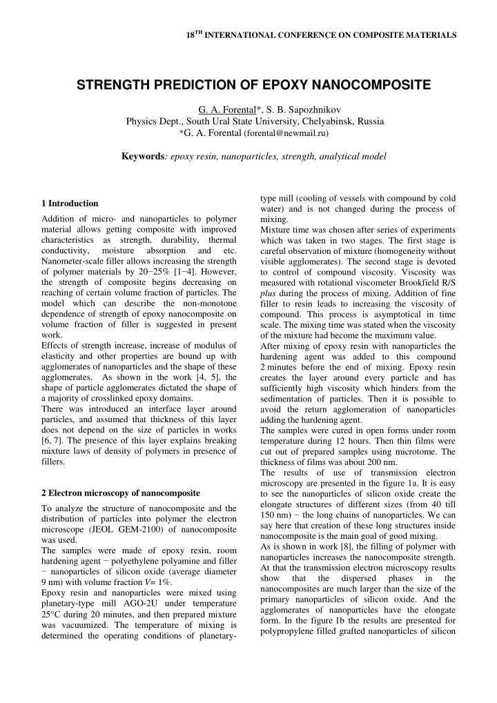 strength prediction of epoxy nanocomposite