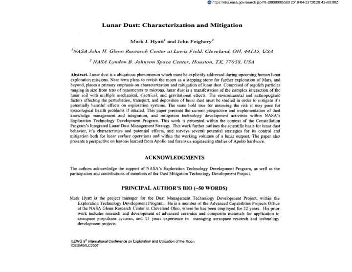 lunar dust characterization and mitigation
