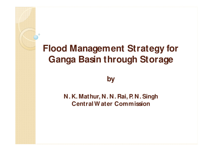 flood management strategy for ganga basin through storage