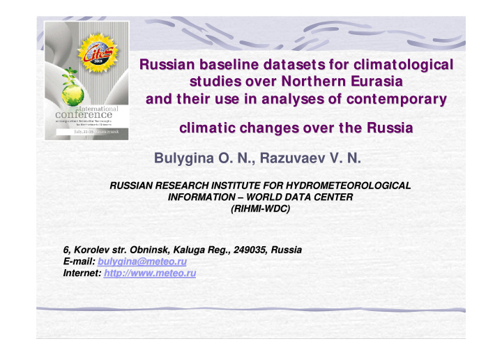 russian baseline datasets for climatological