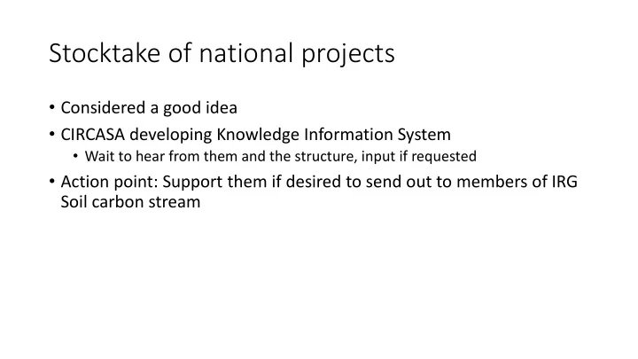 stocktake of national projects