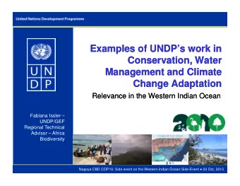 Examples of UNDPs work in  Examples of UNDPs work in  Conservation, Water  Conservation,