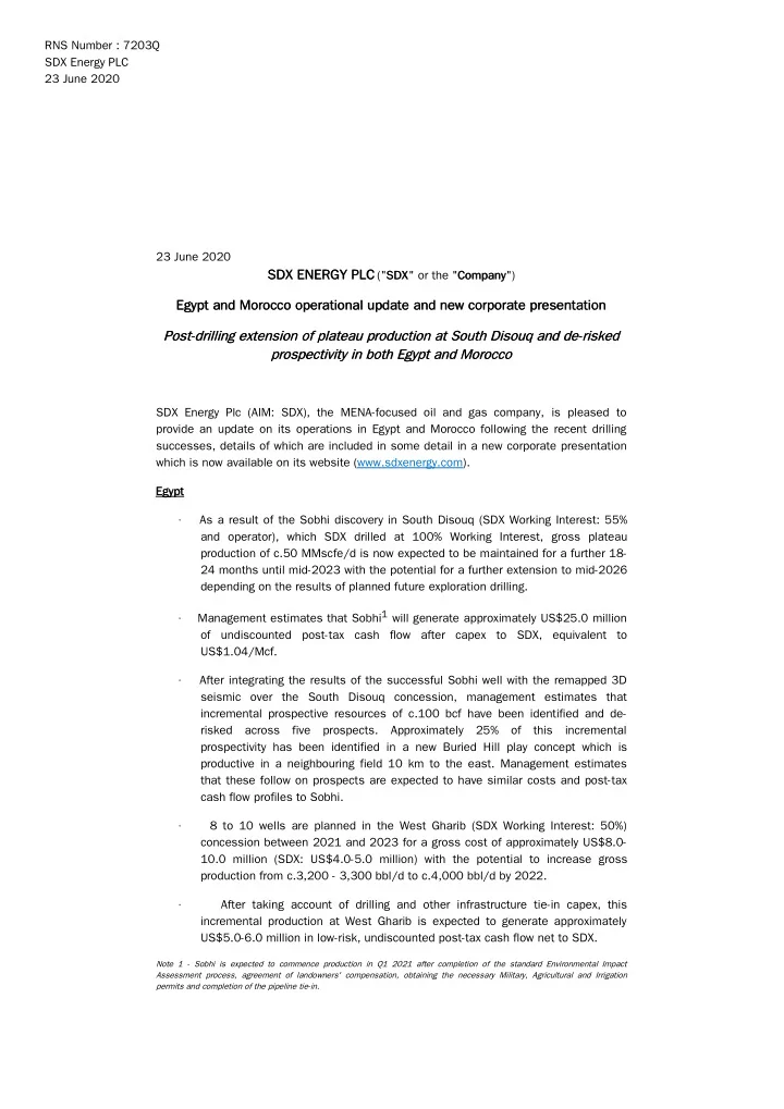 sdx energy plc