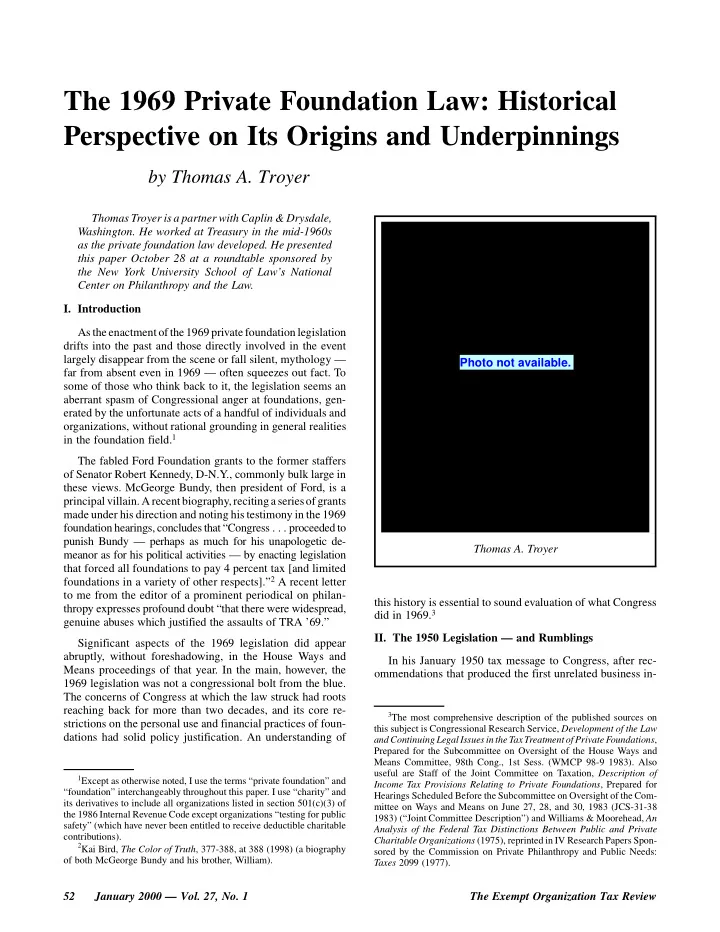 the 1969 private foundation law historical perspective on