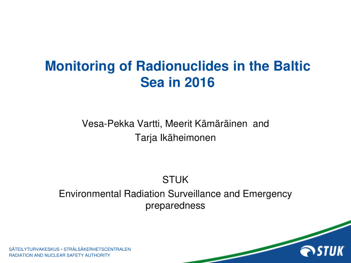 monitoring of radionuclides in the baltic sea in 2016