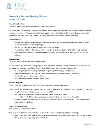Accounting Services Meeting Minutes  February 8, 2012 Stewardship Reviews  Tammy McHale, Senior