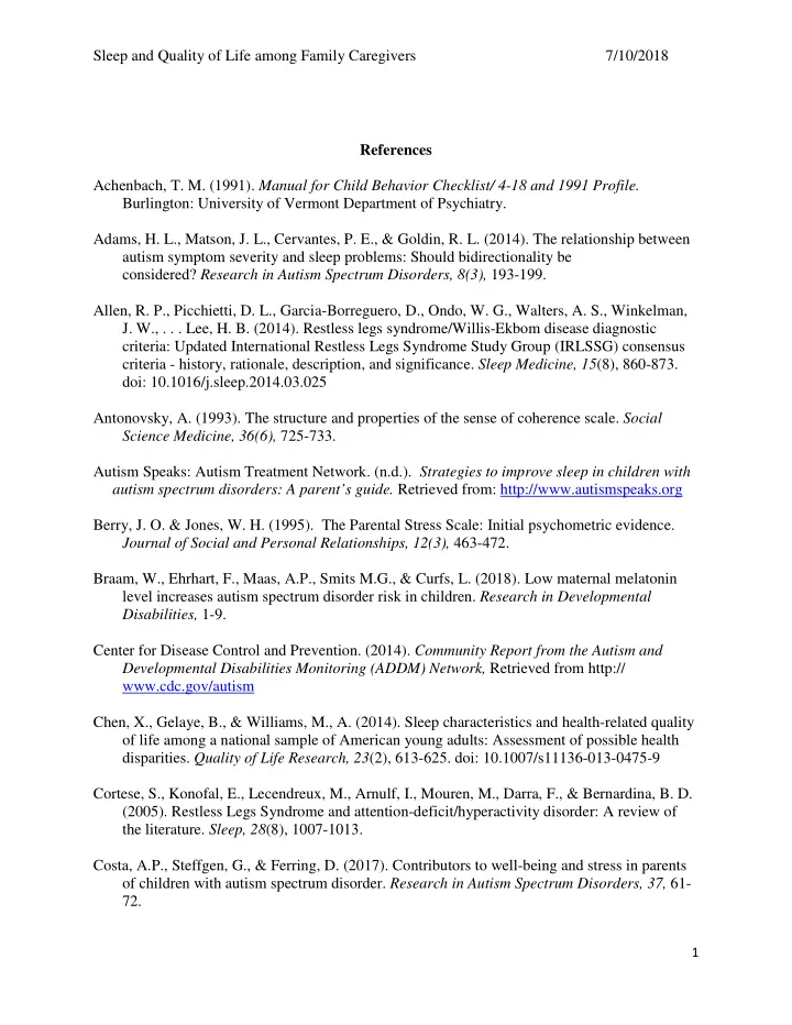 sleep and quality of life among family caregivers 7 10