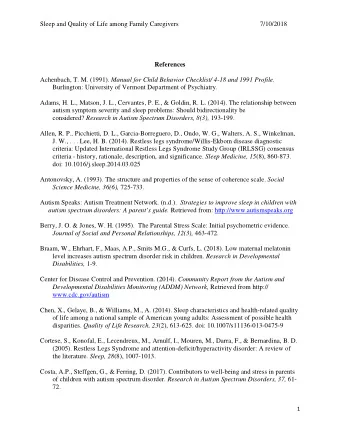 Sleep and Quality of Life among Family Caregivers  7/10/2018  References Achenbach, T. M. (1991).