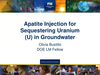Apatite Injection for  Sequestering Uranium  (U) in Groundwater  Olivia Bustillo  DOE LM Fellow