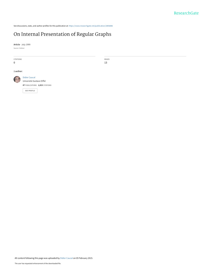 on internal presentation of regular graphs