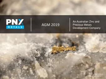 AGM 2019  Precious Metals  Development Company  PNX Metals Limited  ABN 67 127 446 271  Disclaimer