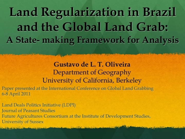 land regularization in brazil and the global land grab