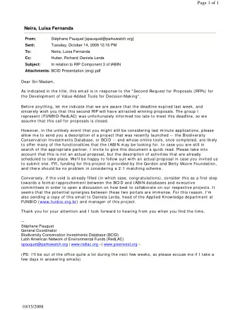 Page 1 of 1 Neira, Luisa Fernanda From:  Stphane Pauquet [spauquet@parkswatch.org] Sent: