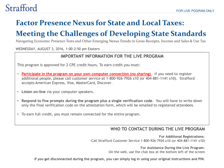 factor presence nexus for state and local taxes meeting