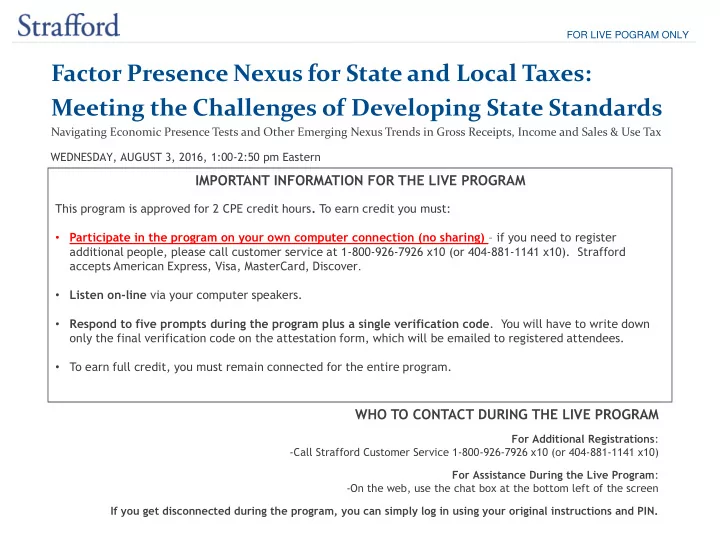 factor presence nexus for state and local taxes meeting