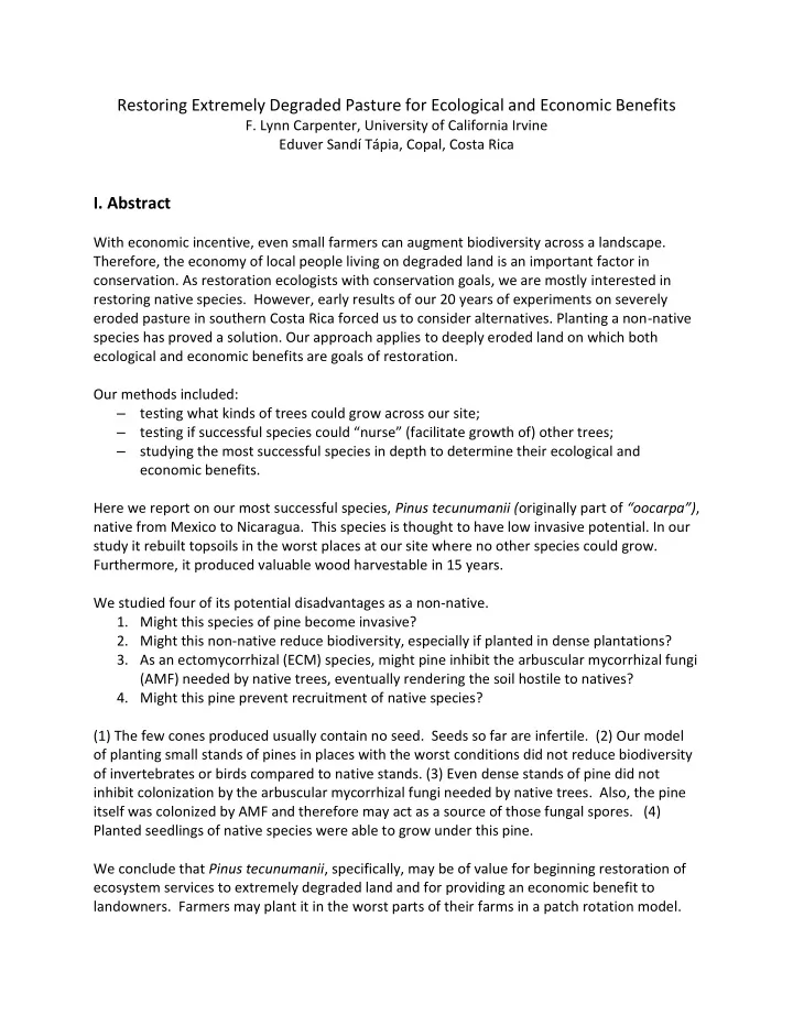 restoring extremely degraded pasture for ecological and