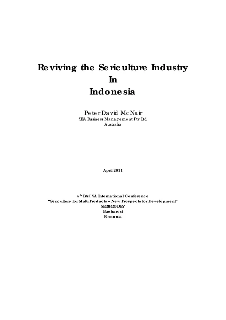 r e viving the se r ic ultur e industr y in indone sia