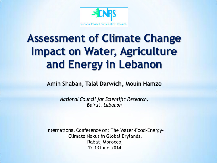 assessment of climate change impact on water agriculture