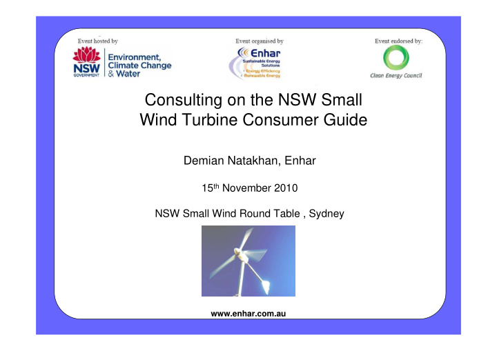 consulting on the nsw small wind turbine consumer guide