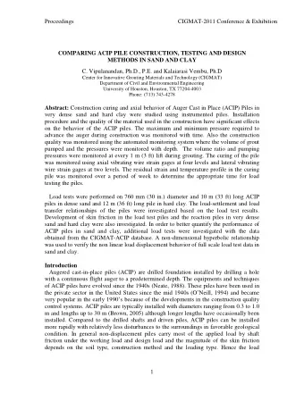 Proceedings  CIGMAT-2011 Conference &amp; Exhibition  COMPARING ACIP PILE CONSTRUCTION, TESTING AND