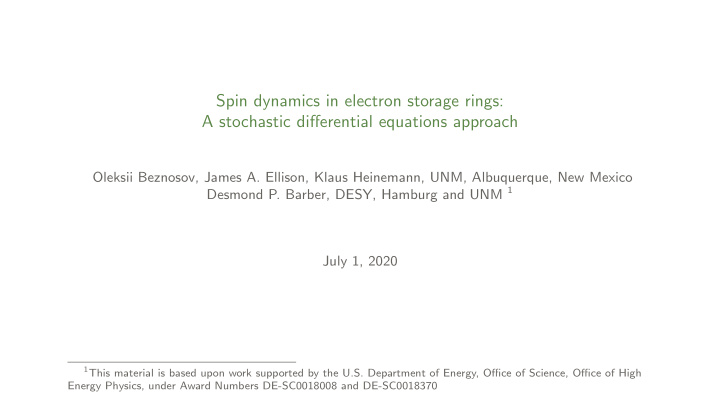 spin dynamics in electron storage rings a stochastic