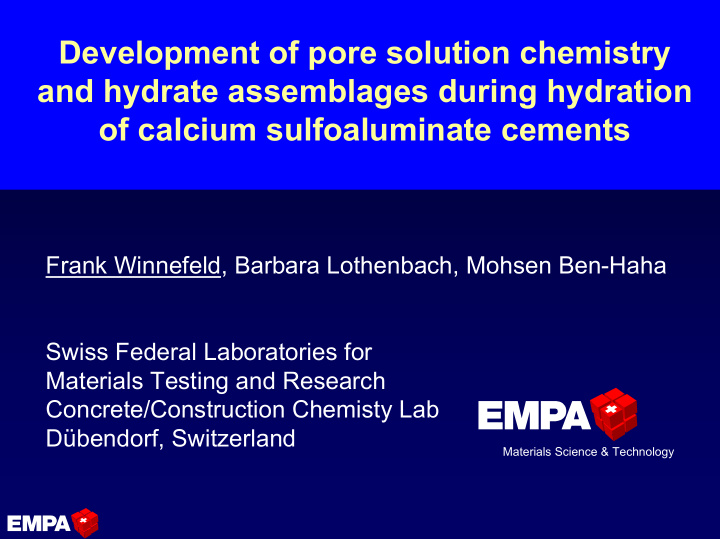 development of pore solution chemistry and hydrate