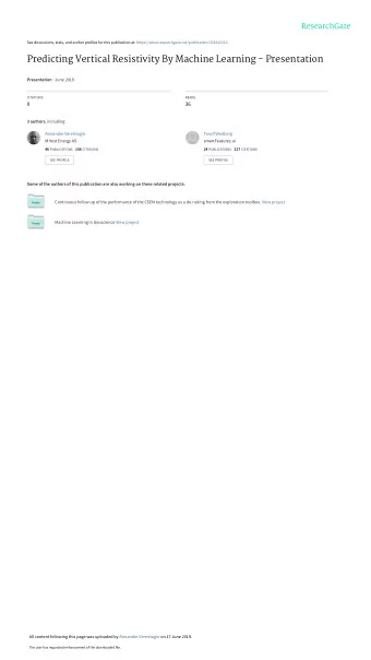Predicting Vertical Resistivity By Machine Learning - Presentation Presentation  June 2019