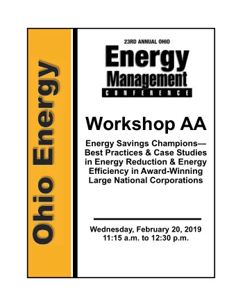 Workshop AA  Energy Savings Champions  Best Practices &amp; Case Studies  in Energy Reduction