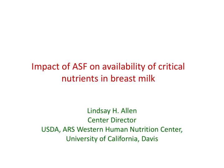 impact of asf on availability of critical nutrients in