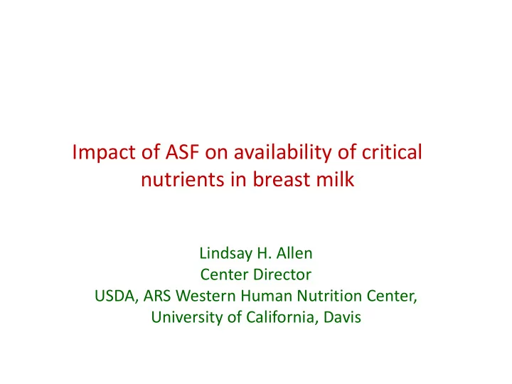 impact of asf on availability of critical nutrients in