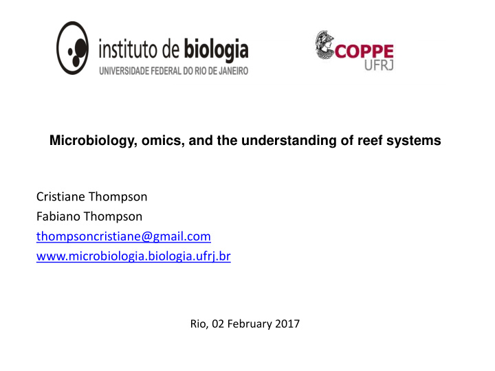 microbiology omics and the understanding of reef systems
