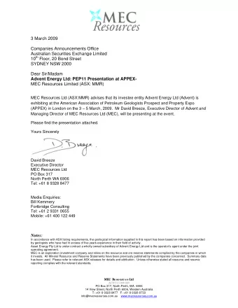 3 March 2009  Companies Announcements Office  Australian Securities Exchange Limited 10 th Floor,