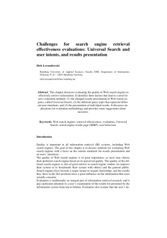 Challenges  for  search  engine  retrieval  effectiveness evaluations: Universal Search and  user