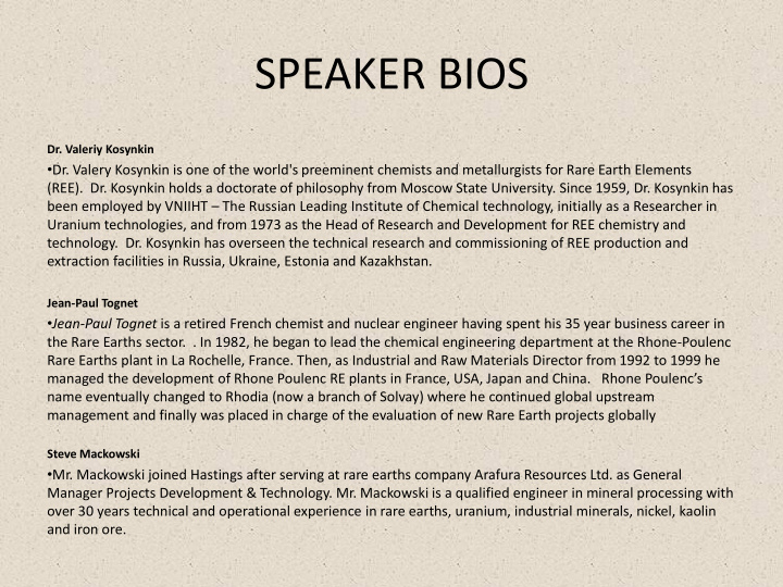 speaker bios