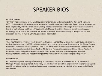 SPEAKER BIOS Dr. Valeriy Kosynkin  Dr. Valery Kosynkin is one of the world's preeminent chemists